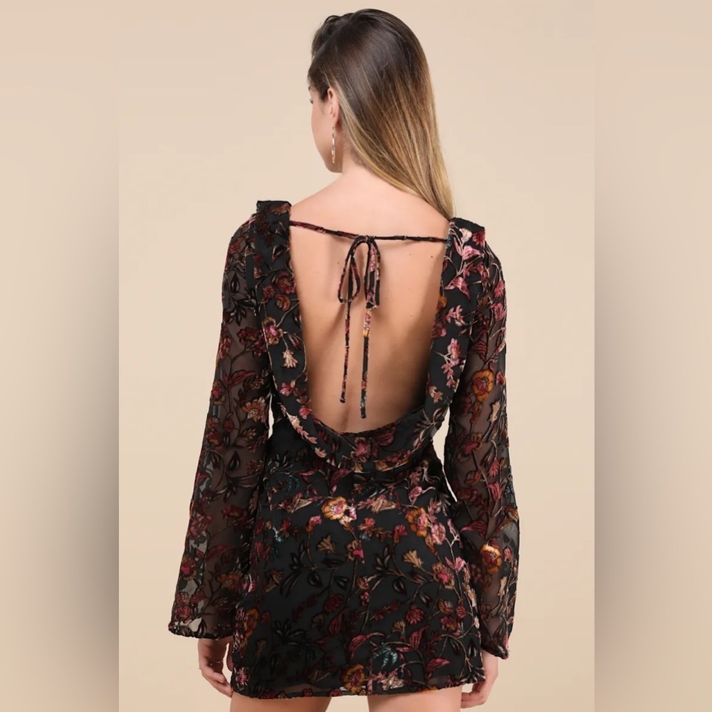 Lulus Charismatic Influence Black Burnout Velvet Cowl Back Mini Dress - Picture 4 of 8